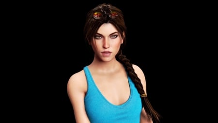 Lara Croft - lara croft, fantasy, black, blue