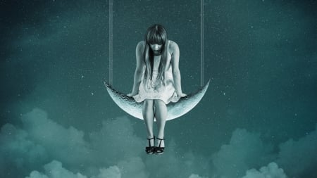 Moon girl - white, moon, girl, blue, luna, creative, jonny lindner, fantasy