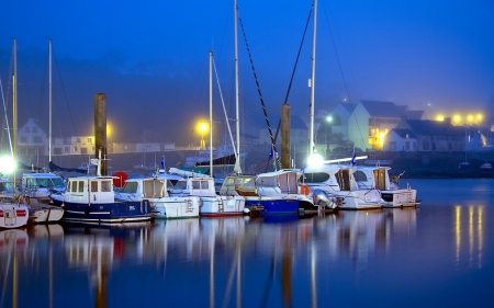 Blue Hour in Brittany, France - france, yachts, boats, marina