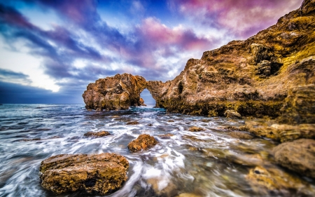 Sea Washed by a Rocky Shore - nature, clouds, shore, sea, rocky, rocks, waves