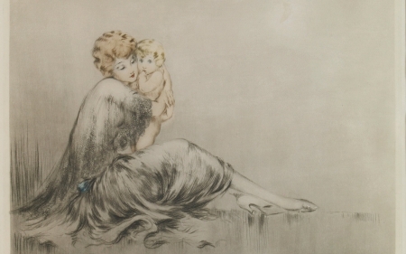 A young mother - painting, young mother, art, baby, louis icart, pictura, child, copil