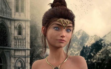 Princess - princess, face, rendering, girl, jewel, fantasy