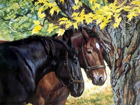 Horses - painting, persis clayton weirs, art, horse, cal, pictura, tree