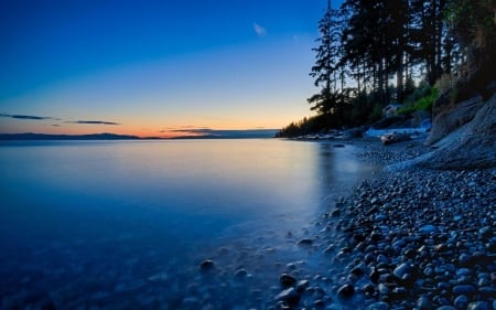 Twilight  Over Calm Lake - calm, trees, nature, twilight, lake, forest, sky