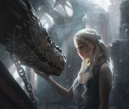 Daenerys - girl, g host lee, luminos, dragon, frumusete, game of thrones, fantasy, daenerys