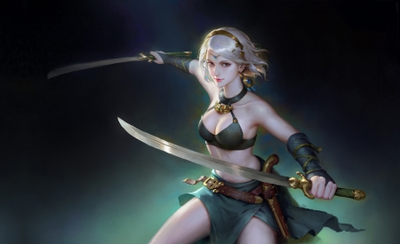 Sword fighter - fighter, frumusete, fantasy, wenfi ye, girl, sword, art, luminos