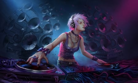 DJ - fantasy, blue, girl, dj, wenfei ye, pink