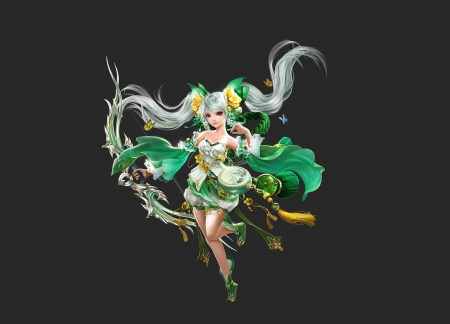 Cute fantasy girl - sol, grey, girl, luminos, green, fantasy, cute