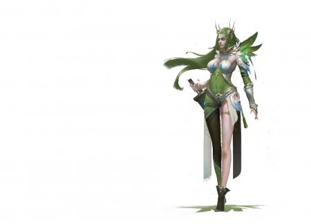 Spirit of the arrow - girl, yunlong wen, fantasy, green