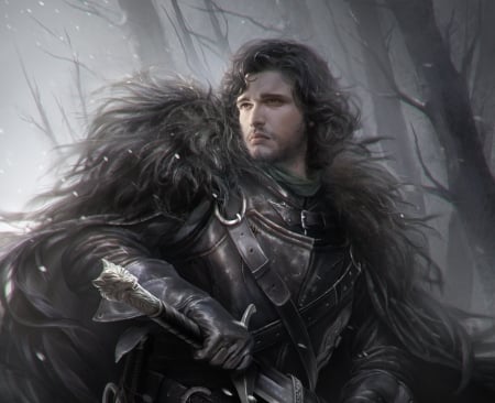 Jon Snow - game of thrones, g host lee, black, fantasy, jon snoe, man, art, luminos