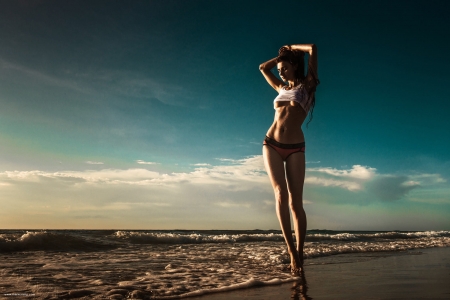 Unknown Model - clouds, water, beach, sea, ocean, sand, babe, gorgeous, woman, model