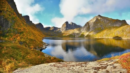 Mountain Lake - sky, mountains, water, clouds, reflections