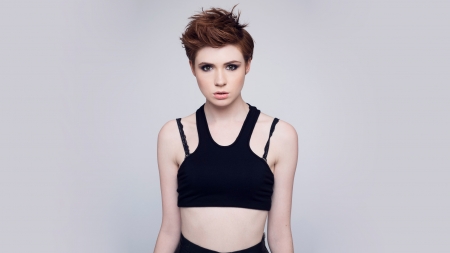 Karen Gillan - redhead, actress, simple background, karen gillan, tank top