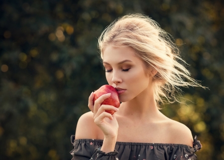 Unknown Model - babe, gorgeous, woman, model, fruit, blonde, apple