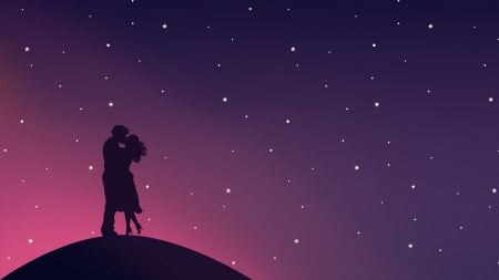 Lovers - fantasy, night, stars, couple, pink, lovers, luminos, sky