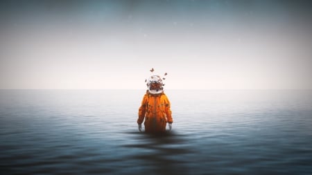 :) - vara, water, summer, creative, fantasy, butterfly, orange, astronaut, sea