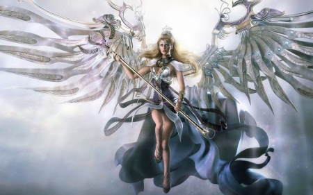 WarriorAngel - wings, white, warrior, fantasy, blue, angel