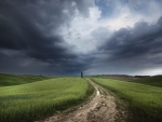 Dark clouds at the country road