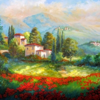 Village With Poppy Fields