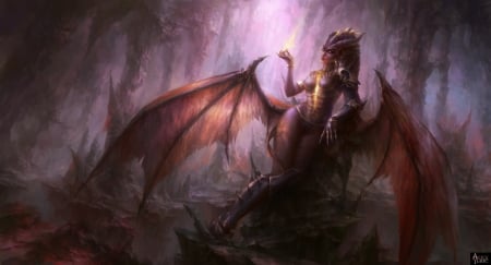 The balance shifts in my favor - aliceyuric, bat, fantasy, purple, wings, girl, pink, luminos