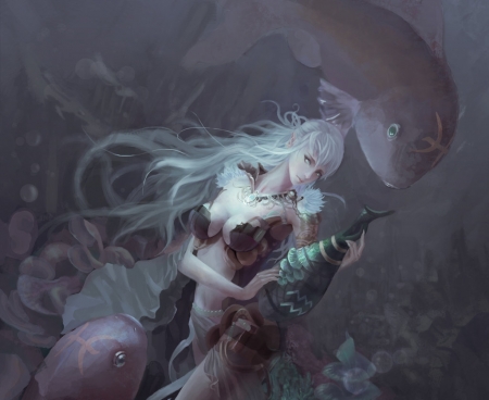 Zodiac ~ Pisces - aquarius, zodiac, girl, pisces, fantasy, art, luminos, fish, fter1314