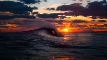 The ocean at the sunset - ocean, sea, clouds, sun