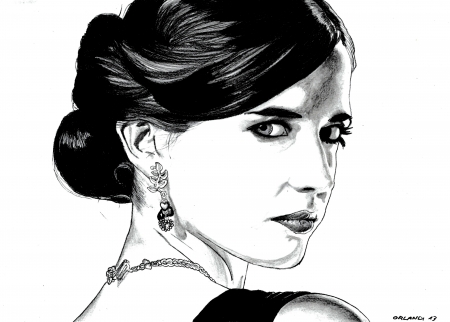 Eva Green - woman, eva green, actress, girl, bw, black, white, draw, portrait, davideorlandi