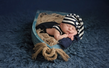 Sleeping baby boy - hat, summer, child, copil, sleep, baby, blue, boy, cute, boat