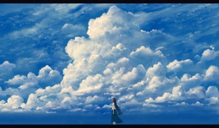 Clouds - bou nin, anime, blue, girl, scenic, manga, white, cloud, luminos