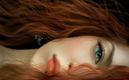 Beauty - face, beauty, girl, frumusete, redhead, fantasy, lips, eye, luminos