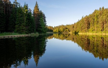 Lake Melnezers in Latvia - Latvia, nature, lake, forest, reflection