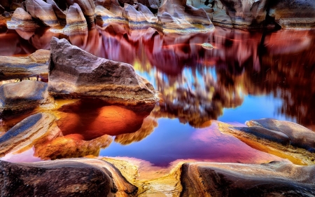 Rio Tinto River,Spain - nature, canyon, reflection, landscape, rio tinto, river, rocks