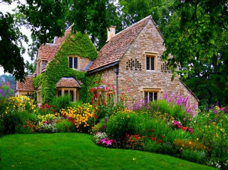 English House Garden - English, Trees, Gardens, Flowers, House