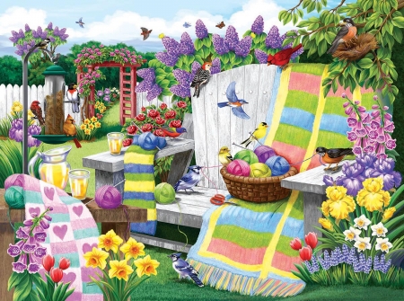 The many colors of spring - art, luminos, easter, egg, garden, flower, spring, bird