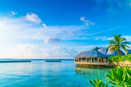 Maldives. island - sky, beach, cloudy, resort, sea