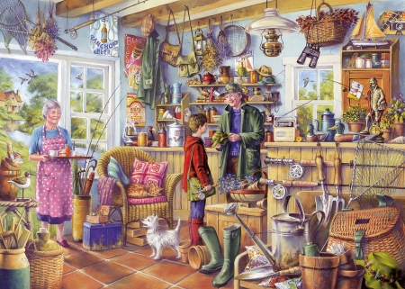 The Fishing Shed - susan brabeau, pictura, the fishing shed, painting, man, art