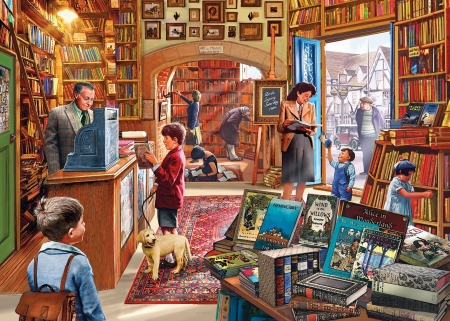 The library - library, painting, art, people, books, pictura, susan brabeau