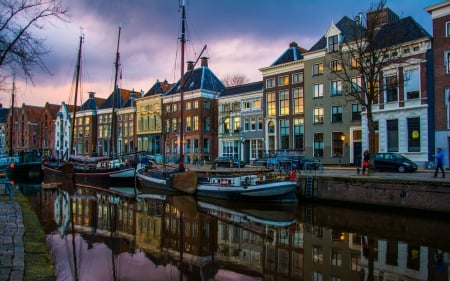 Groningen, Netherlands - boats, canal, Netherlands, houses, Groningen