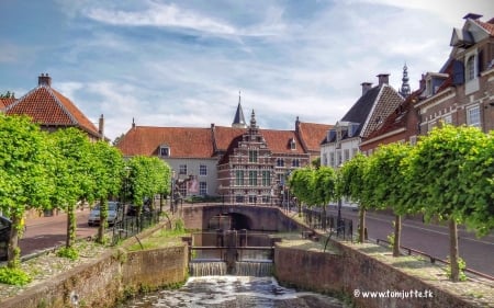 Museum in Amersfoort, Netherlands - trees, town, canal, Netherlands, houses