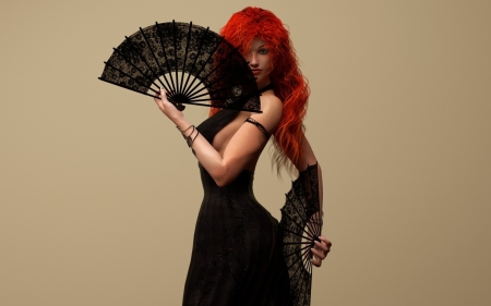 Dancer - black, fantasy, redhead, dancer, rendering, girl