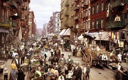 Five Points, Manhattan - cars, people, town, rare, USA, city, Manhattan, US, yesteryear, NYC, vintage, old, classic, Five Points, color, New York