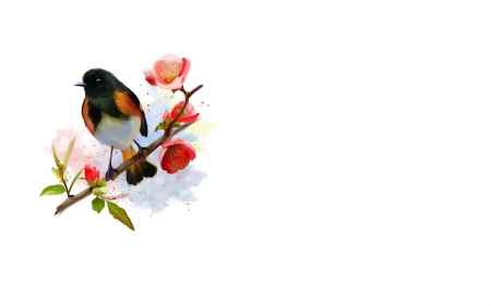 American Redstart bird - bird, fantasy, lorri kajenna, pasare, flower