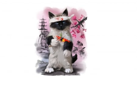 Sushi cat - fantasy, pisica, lorri kajenna, sushi cat, cute, art, luminos