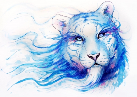 Tiger - white, blue, jojoesart, fantasy, tiger