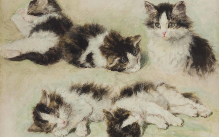 kittens - painting, art, study, cat, pisica, henriette ronner knip, kitten