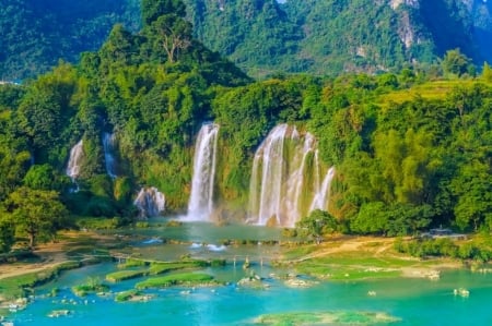 Waterfall of landscape scenery - Summer, China, River, Mountain, Jungle