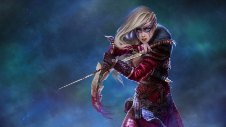 Fantasy girl - fantasy, blue, girl, sword, prywinko, pink