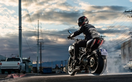 :) - motorcycle, black, helmet, girl, diavel ducati