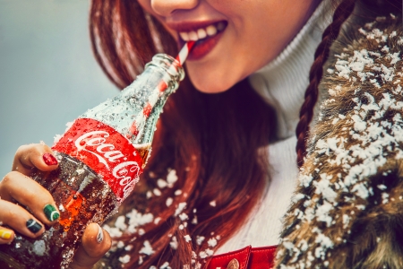 :) - coca cola, girl, red, smile, commercial, add