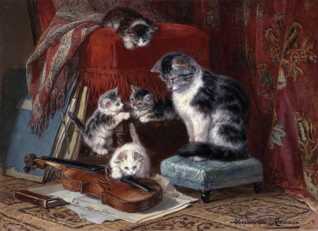 Play time - painting, art, cat, pisica, cute, henriette ronner knip, kitten